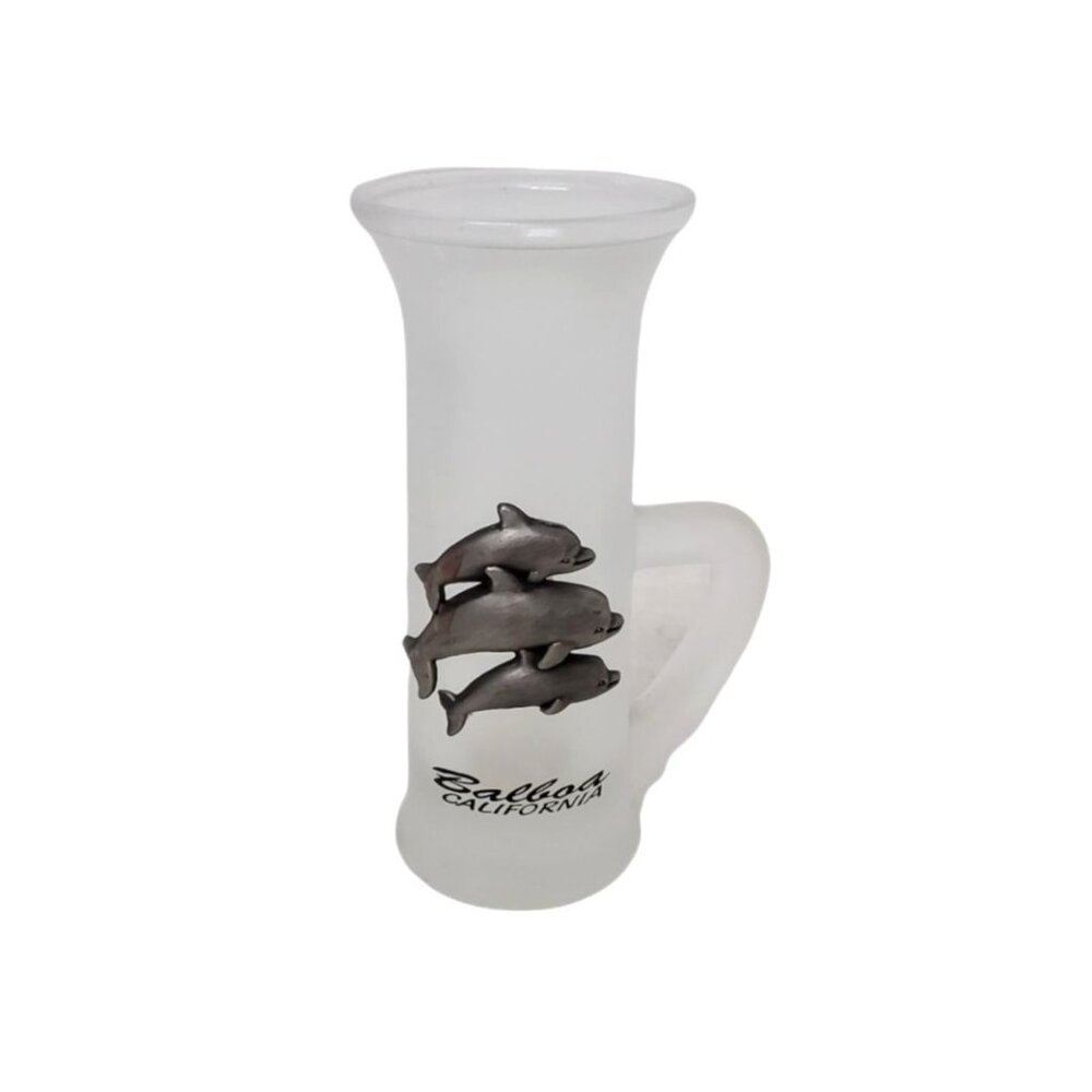 vintage balboa california frosted glass raised silver color dolphins shot glass